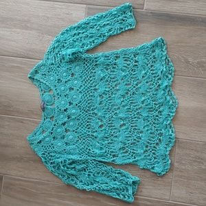 ROZ & ALI Juniors Sz XL Turquoise Knit  Top (fits like women's large)
